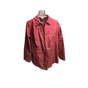 CJ Banks Burgundy Red Button Front Shirt Women's 3X Long Sleeve Collared